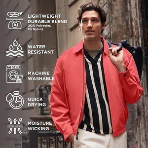 Veste matelassée coupe-vent pour homme, rouge corail, col montant, fermeture éclair, décontractée, hiver, avec capuche - Product Image 3