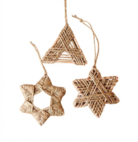 Bestseller Rustikales Jute-Seil Stern Hängedekoration Set Handgefertigte Gewebte Weihnachtsbaum-Deko Bohemian Feiertagsheim-Dekoration Geschenk