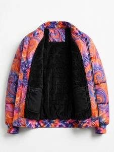 Blouson Bomber Tie-Dye pour Homme, Doublure en Fausse Fourrure, Hiver, Fermeture Éclair, Col Montant, 260g, Manteau Streetwear - Product Image 1