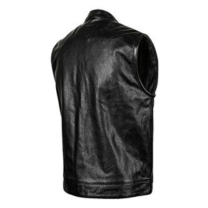 Gilets en cuir pour hommes, vêtements d'hiver décontractés, logo brodé personnalisé, cuir de vache véritable, clubs, soirées, vêtements de rue, gilet coupe-vent - Product Image 3