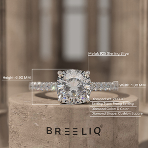 Bague de fiançailles en or 14K avec diamant taille coussin, halo pavé, 2 carats, solitaire taille coussin, or blanc, bague de mariée, fournisseur de bijoux OEM - Product Image 4