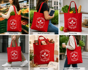 Red <b>Canvas</b> <b>Tote</b> Bag with Letter Print Large Beach Use Groceries Bag Hand Length Handle - Product Image 6