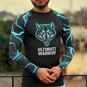 เสื้อรัดรูปแขนยาวพิมพ์ลายแบบซับลิเมชั่นสำหรับผู้ชาย ระบายอากาศได้ดี เป็นมิตรกับสิ่งแวดล้อม แห้งเร็วด้านหน้า เหมาะสำหรับ BJJ MMA ยิมนาสติก และกีฬาต่อสู้ - Product Image 4