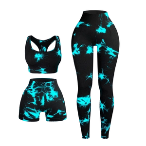 Conjunto de Yoga de 3 Piezas Estilo Urbano, Leggings con Estampado de Tigre, Top Corto Deportivo y Pantalones Cortos de Ciclismo - Product Image 6