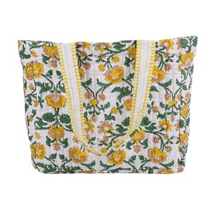 Sac fourre-tout matelassé en coton imprimé à la main de Jaipur, avec fermeture éclair et bandoulière réglable - Product Image 2