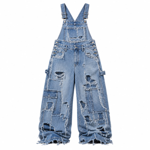 Women's Corduroy Overalls High Waist Regular Fit Full Length Ripped Patchwork <b>Wide</b> <b>Leg</b> Street Wear <b>Casual</b> Vintage <b>Jumpsuit</b> 100% - Product Image 3