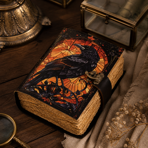 New Era Vintage Leather Hardcover <b>Diary</b> with Raven Stained Glass Design UV Print Sewing Bound 100 Sheets Gift Notebook - Product Image 2