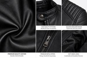 <b>Men</b>’s Classic Black Genuine Leather Biker <b>Jacket</b> – Zip Front Motorcycle <b>Jacket</b> - Product Image 6