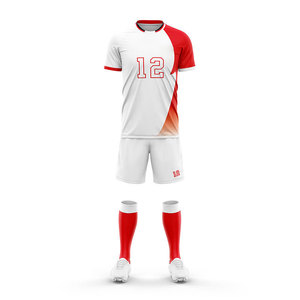 Conjunto de Camiseta de Fútbol Personalizada para Hombre, Color Blanco y Rojo, Sublimada, Número 12, Uniforme de Equipo, Corte Atlético, Manga Corta, para Todas las Temporadas - Product Image 1