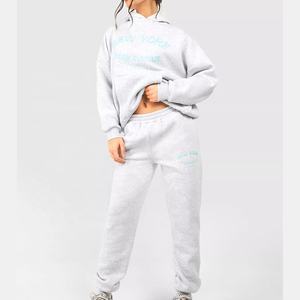 Nuevo conjunto de 2 piezas de lana de mujer de gran tamaño personalizado de moda para mujer conjunto de chándal de Fitness de moda con estampado de algodón y poliéster - Product Image 1