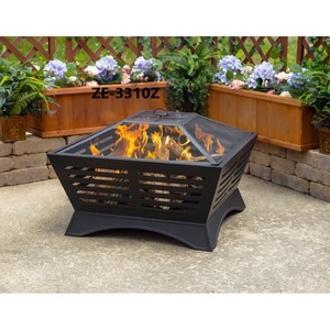 Brasero carré en acier pour bois avec écran anti-étincelles et pioche pour chauffage extérieur de jardin et patio - Product Image 1