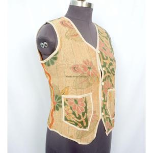 Handcrafted Boho Vintage <b>Kantha</b> printed Cotton Vest for Women handmade Sleeveless <b>Jacket</b> with Multicolor for Winter - Product Image 3