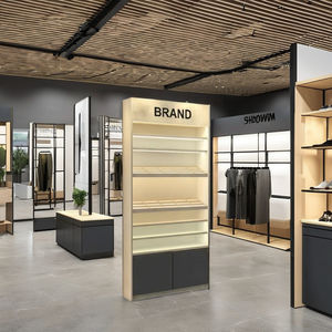 Modern Type 01 Back <b>Wall</b> Unit: 7.6ft Lighted Wooden <b>Display</b> Rack for Showroom | Customizable Retail Shelving with LED Lighting - Product Image 2