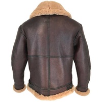 Blouson bombardier en cuir marron et peau de mouton doublé de fausse fourrure pour homme, B-3