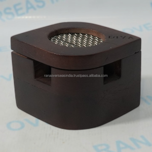 Brûleur d'encens traditionnel en bois avec bol métallique et couvercle en maille, porte-encens fait main pour Bakhoor, résine, charbon, aromathérapie, écologique - Product Image 5