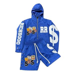 Ensemble de survêtement WARPRO INDUSTRY en polyester respirant pour homme, imprimé crânes à capuche orange, sérigraphié, tricoté, 300g, style streetwear - Product Image 3