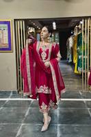 Elegante Completo Donna in Seta Chiffon con Ricami e Paillettes, Top, Palazzo e Dupatta Color Menta per Matrimoni, Diwali, Feste, Reversibile, Protezione Solare
