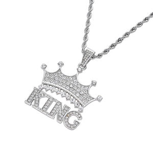 Iced Out King Crown Pendant Necklace Silver Moissanite Hip Hop Rope <b>Chain</b> Jewelry Gift for <b>Men</b> Women Unisex - Product Image 2