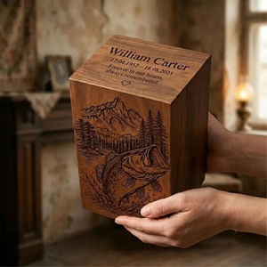 Personalized <b>Pet</b> Fishing Wooden American Style Cremation Urn Custom Engraved Memorial <b>Ashes</b> <b>Keepsake</b> Funeral Tribute Gift - Product Image 1