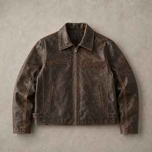 OEM Custom Men's <b>Vintage</b> Leather <b>Jacket</b> Long Sleeve Zip Up Winter Letter Print Streetwear <b>Motorcycle</b> Coat Fashion <b>Jacket</b> - Product Image 1