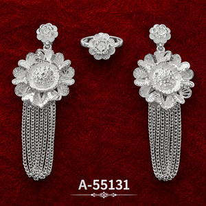 Pendientes Colgantes de Plata Tibetana Vintage para Mujer, Diseño Floral, Joyería de Boda A-55129, Aleación Chapada en Plata Antigua, Corte Cojín - Product Image 3
