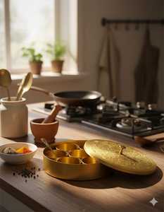 Handmade Brass Spice <b>Box</b> with Spoon – Engraved - Product Image 5