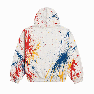 OEM ODM <b>Men's</b> <b>White</b> Oversized <b>Hoodie</b> With Colorful Paint Splatter Print And Kangaroo Pocket custom logo - Product Image 2