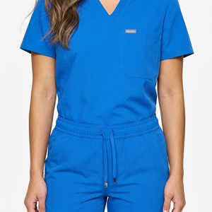 Conjunto de Uniforme Médico Azul para Mujer, Top con Cuello en V y Pantalones, Tela Elástica, Protección Contra Pinchazos de Agujas, Ropa de Hospital - Product Image 3