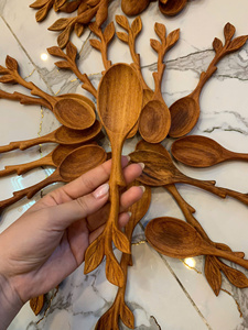 Vietnam Vintage Scoop Leaf Wooden <b>Spoon</b> Solid Wood Material for Seasoning Scoop Coffee Tea Kitchen <b>Serving</b> Use - Product Image 6