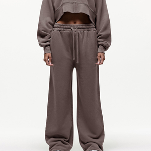 Pantalones de chándal de forro polar para mujer, estilo casual de invierno, de pierna ancha, con cordón y parte delantera plana, tipo jogger - Product Image 4