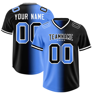 Camiseta de Fútbol Americano Personalizada para Hombre, Cuello en V, Manga Corta, Degradado Azul y Negro, Sublimada, Absorbe la Humedad, Nombre del Equipo 00 - Product Image 1
