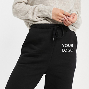 <b>Women's</b> <b>Black</b> High Waist Jogger Sweatpants Loose Fit Full Length Drawstring Closure Side <b>Pockets</b> Solid Color Right Leg Logo - Product Image 1