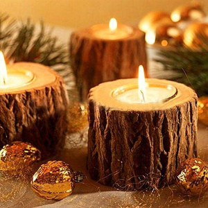 Decor N Utility Premium Home Accessories Wooden Rustic <b>Tealight</b> Candle <b>Holder</b> Bark Textured Design Engraved Handmade Valentine's - Product Image 4