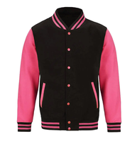 Veste universitaire noire et rose pour homme, coupe classique, blocs de couleur, boutonnage frontal, col rabattable, streetwear décontracté d'hiver