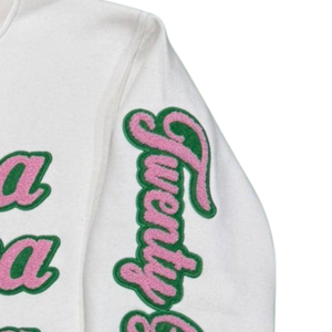 White Crew Neck Sweatshirt with Pink and Green Alpha Kapa Alpha Embroidery Long Sleeve <b>Pullover</b> <b>Womens</b> Casual Fashion Top Soft - Product Image 2