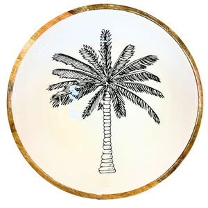 Tazón de servir de madera de acacia con diseño de palmera impreso en esmalte, vajilla para mesa, tazón para fiestas. - Product Image 1