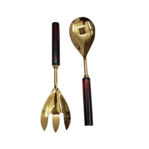 Venta exclusiva de juego de cubiertos de buena calidad chapado en oro de mango de resina de tortuga juego de cuchara para servir ensalada a un precio asequible - Product Image 1