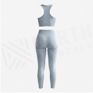 Ensemble de yoga 2 pièces North Approach : Crop top dos nageur et Legging taille haute longueur intégrale, bleu clair uni, anti-transpiration, pour femme - Product Image 2