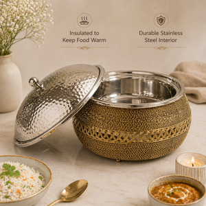 Customized Iron Wire Mesh Serving Casserole with Stainless Steel Hammered Hotpot | Insulated Food <b>Warmer</b> for <b>Buffet</b> & Dining - Product Image 4