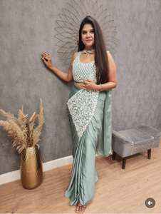 Nuevo Sari Listo para Usar con Blusa Bordada de Diseñador en Tela de Seda Rangoli Suave – Prenda Étnica de Moda Imprescindible - Product Image 2