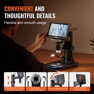 Écran IPS 7 pouces pour microscope numérique LCD HDMI pour adultes, microscope électronique de soudage 1200X, 8 lumières LED, 2 microscopes flexibles - Product Image 6