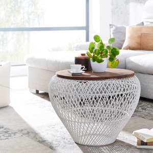 Handcrafted Iron Wire <b>Side</b> <b>Table</b> with Solid <b>Wood</b> Top for Modern Living Room Durable Stylish Accent Furniture - Product Image 1