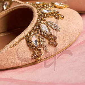 <b>Women</b> Handmade Hand-Painted <b>Slip</b>-On Waterproof Anti-<b>Slip</b> Light Weight Elegant Summer Khussa Tea Pink Velvet Genuine Leather Sole - Product Image 5