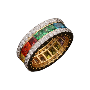 Bague de luxe en argent 925 plaqué or avec diamants de laboratoire taille brillant et pierres précieuses arc-en-ciel, certifiée EGL, cadeau de mariage - Product Image 4