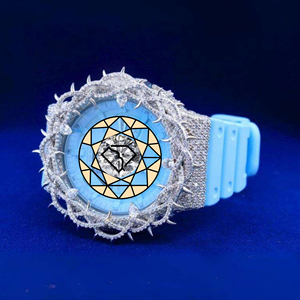 Blue <b>Silicone</b> Band Luxury Women's Stainless Steel Watch With Lab Diamond Encrusted Case Round Dial Analog Quartz Movement Watch - Product Image 4