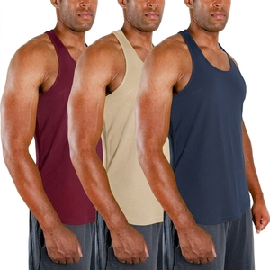 <b>Men's</b> Solid Color Quick Dry Tank Top O-Neck Sporty Knitted <b>Vest</b> Neon Green Pink <b>Black</b> - Product Image 3