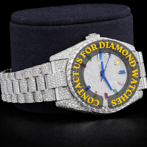 Reloj de Diseño Único con Esfera Redonda de Cristal, Dorado Blanco, Completamente Adornado con Piedras, Estilo Hip Hop, Movimiento de Cuarzo, Fecha Automática, Disponible a un Precio Competitivo - Product Image 2