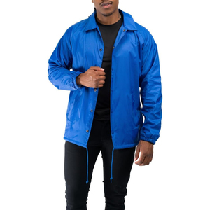Men's Blue <b>Waterproof</b> Coach <b>Jacket</b> Regular Fit Turn-down Collar Casual Outerwear Spring Season Polyester Shell - Product Image 1