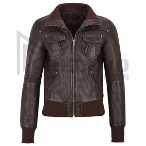 Blouson de motard pour homme en cuir véritable, col montant, fermeture éclair frontale, tissu peigné écologique, collection hiver, vente en gros, USA - Product Image 1