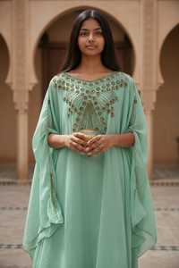Wholesale AWAIS HOUSE Luxury 2-Piece <b>Set</b> Muslim Women Modest Simple Solid Chiffon <b>Beaded</b> Kaftan Floor-Length A-Line - Product Image 5